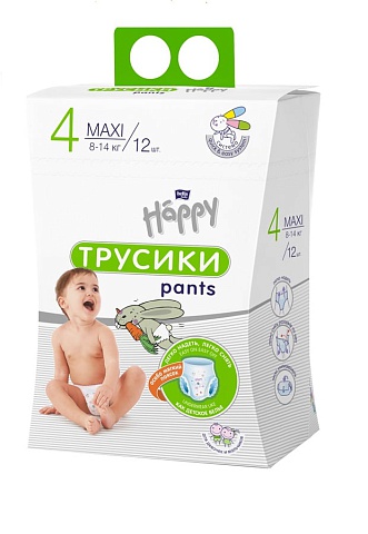 Подгузники-трусики детские bella baby Happy maxi, вес 8-14 кг, 12 шт.  картон. уп.