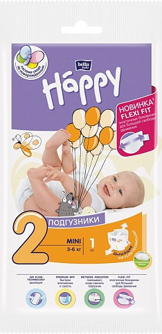 Подгузники детские Happy Mini, 3-6кг., 1шт.