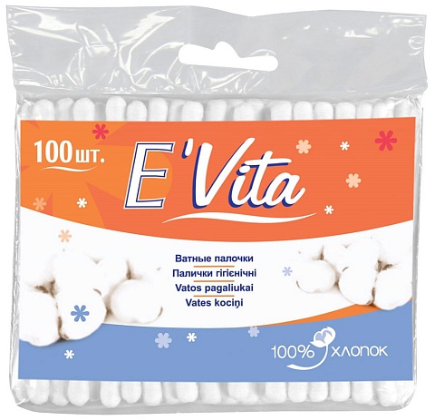 Ватные палочки "E'Vita"  100 шт./уп. (в п/э упаковке)